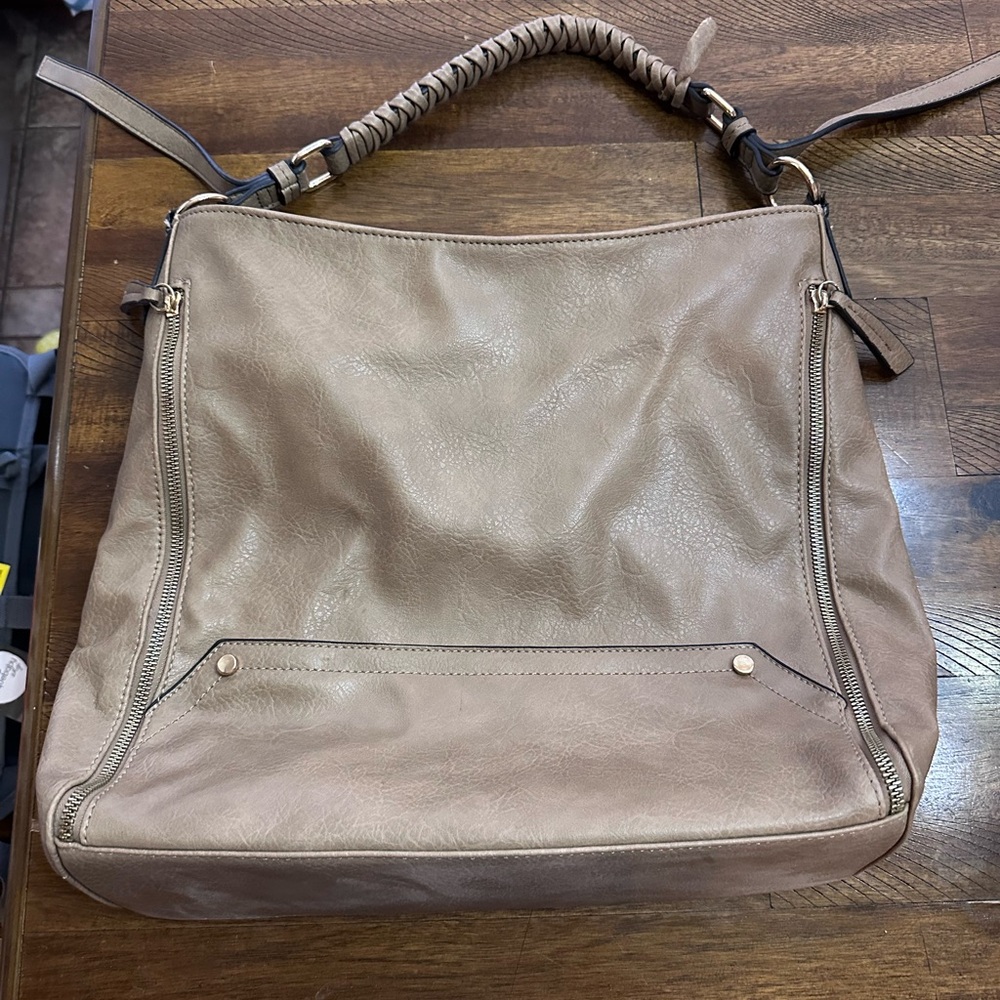 Tan Leather Hobo Bag with Braided Handle